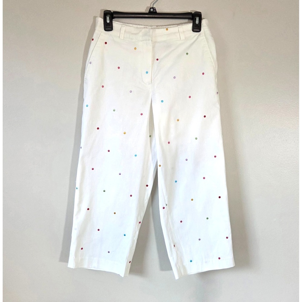 Briggs New York White Polka Dot Capri Pants Size 6 Old Money Preppy